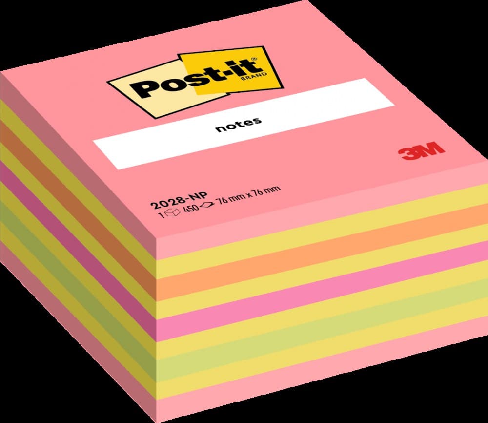 Post-it Notes Cube 76x76mm 450 Sheets Assorted Colours 2028 NP