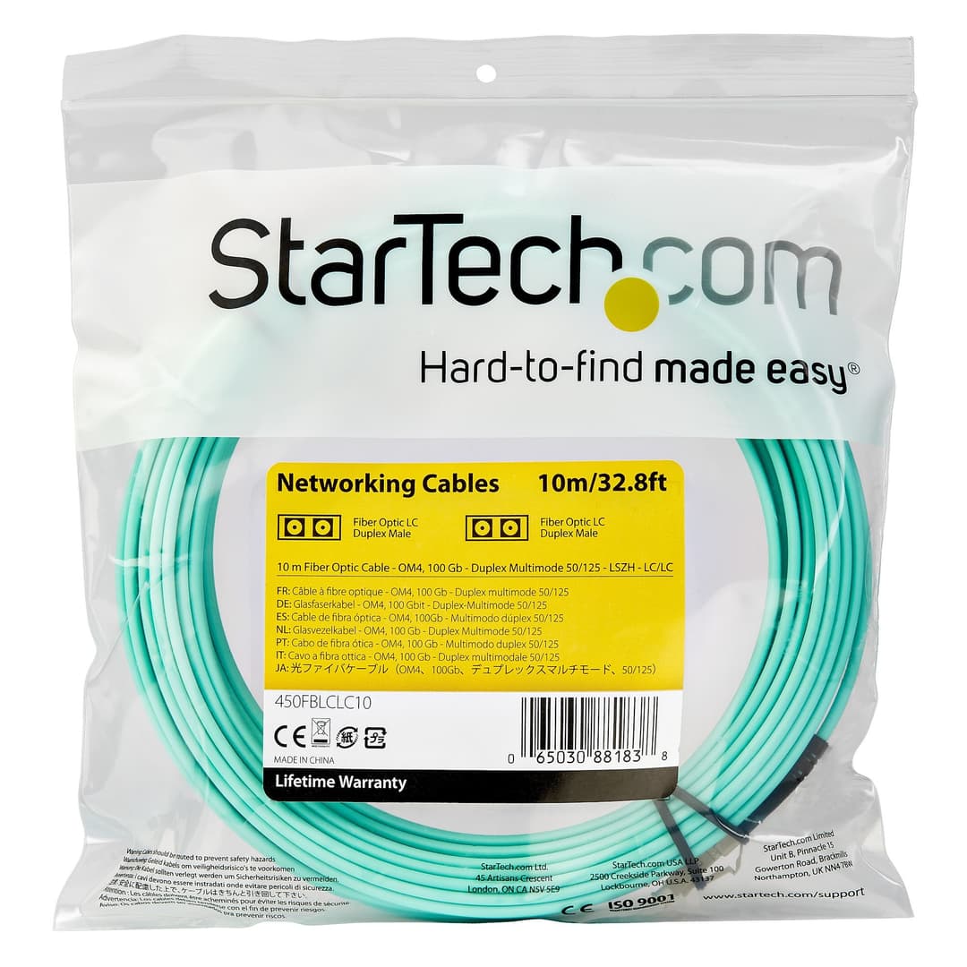 StarTech.com 10m (30ft) LC/UPC to LC/UPC OM4 Multimode Fiber Optic Cable, 50/125µm LOMMF/VCSEL Zipcord Fiber, 100G, Low Insertion Loss - LSZH Fiber Jumper Cord - Image 4