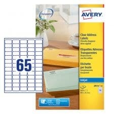 Avery J8551-25 Clear Address Labels 25 sheets - 65 Labels per Sheet - Image 1