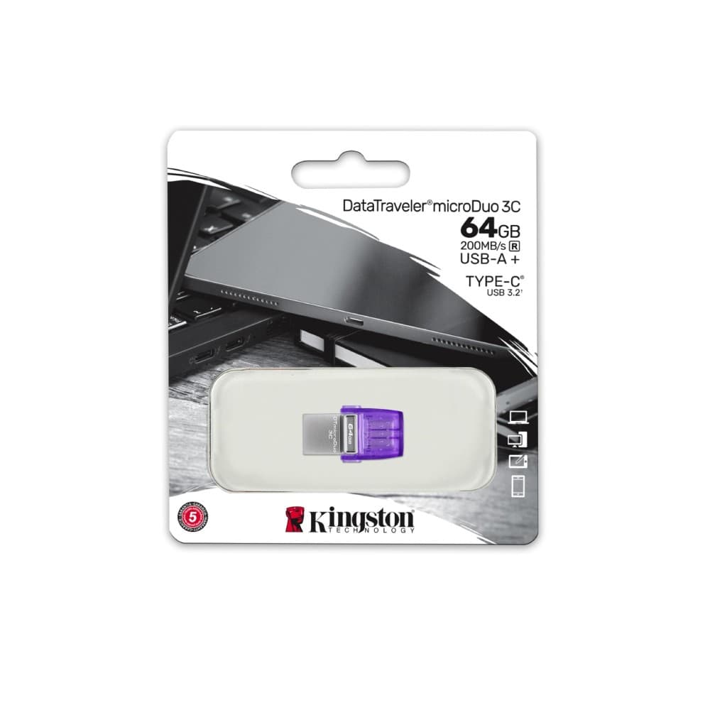 USB Stick Kingston Technology DataTraveler microDuo 3C USB Flash Drive 64GB USB Type-A / USB Type-C 3.2 - Purple - Image 3