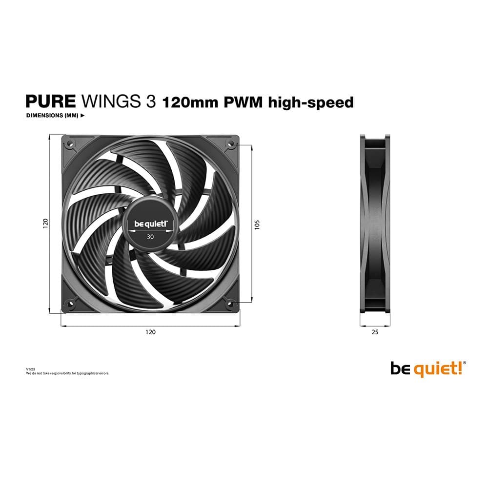 Be Quiet! Pure Wings 3 120mm PWM high-speed 4-Pole Fan Motor Technology 4-pin PWM PC Fan - Image 4