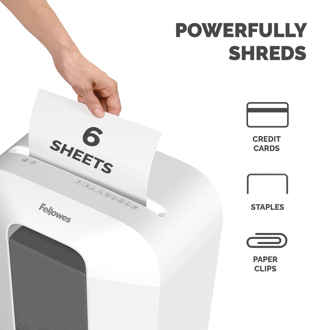Fellowes LX Series Paper Shredder LX25 6 Sheet Cross Cut Shredder with 11.5 Litre Bin High Security P4 White - Image 3