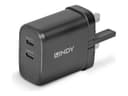 Lindy 73439 65W GaN Charger 2 x USB-C UK Plug Black thumbnail 1