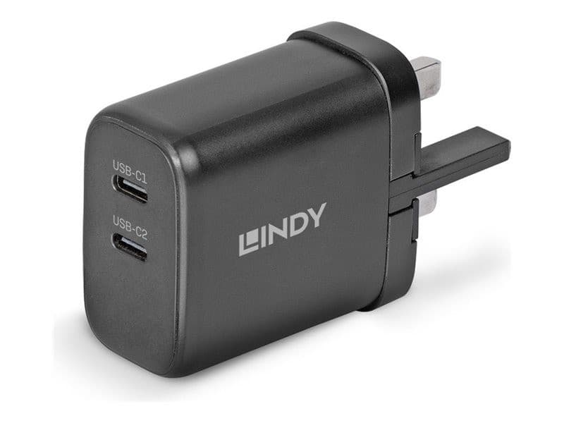 Lindy 73439 65W GaN Charger 2 x USB-C UK Plug Black