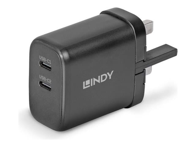 Lindy 73439 65W GaN Charger 2 x USB-C UK Plug Black - Image 2