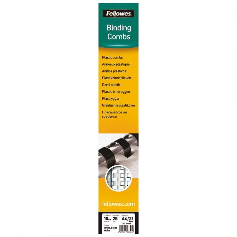 Fellowes 5330803 10mm White Comb 25pk - Image 1