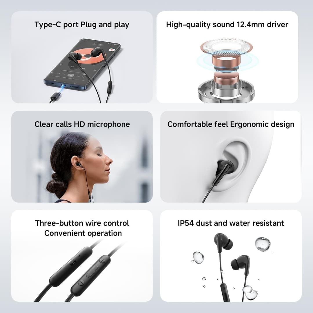 Xiaomi Type-C Wired In-Ear Earphones 12.4mm Driver HD Microphone Three Button Control IP54 - Black - Image 3
