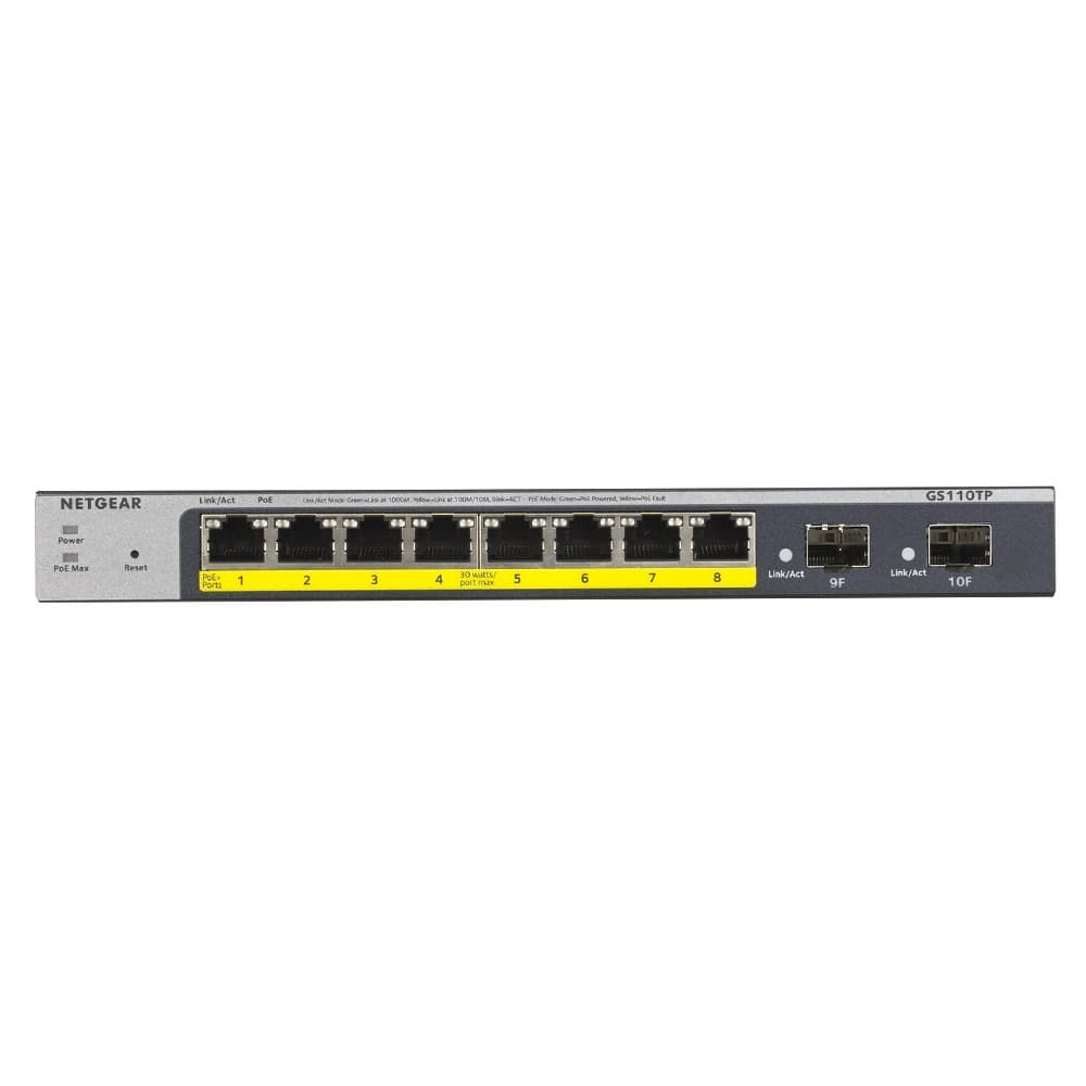 NETGEAR ProSAFE GS110TP Managed Gigabit Ethernet 10 Ports Network Switch - Grey