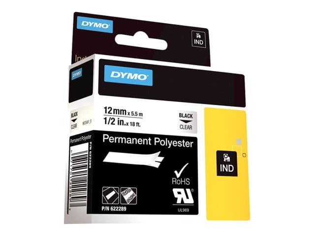 DYMO RhinoPRO 622289 Permanent Polyester Tape - Black on Clear - 1 cassette(s) - Roll (1.2 cm x 5.5 m) - Image 4