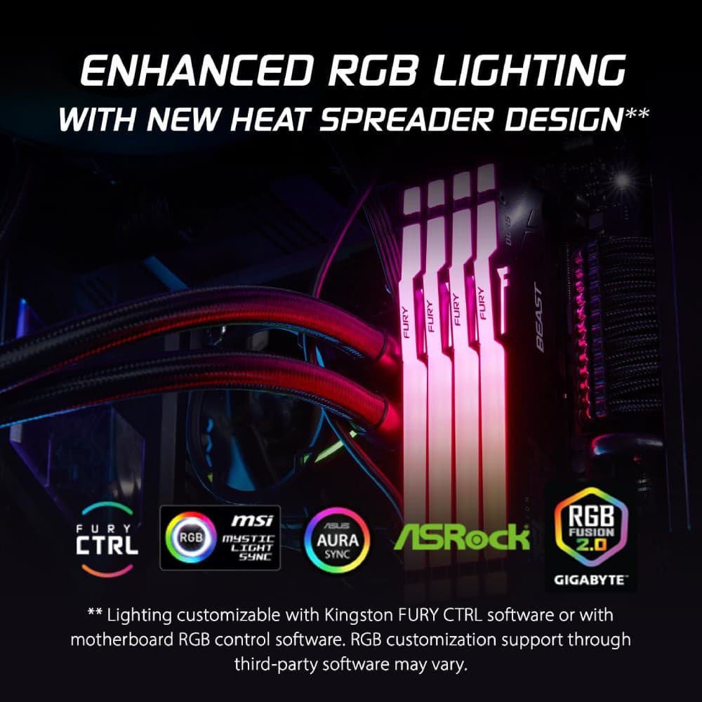Kingston FURY Beast RGB Black KF560C36BBE2AK2-32 32GB (2 x 16GB) 6000 MHz CL36 DDR5 Desktop Memory Kit (AMD EXPO / Intel XMP) - Image 4