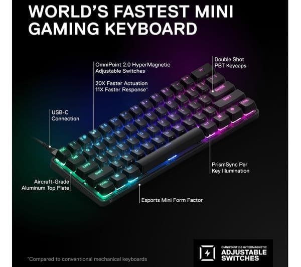 SteelSeries Apex Pro Mini Mechanical Gaming Keyboard Black - Wired - Image 3