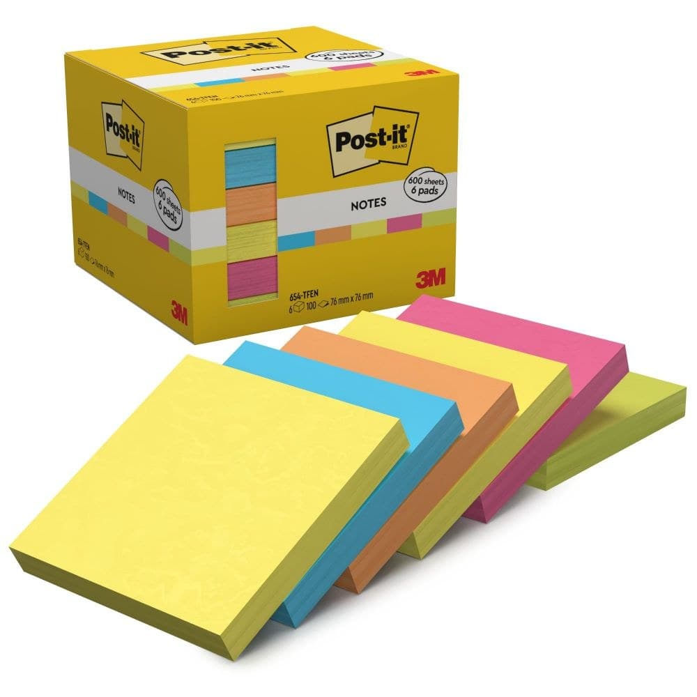 Post-it Pack of 6 654-TFEN Notes 76x76 mm Energetic Colour Collection - Image 1