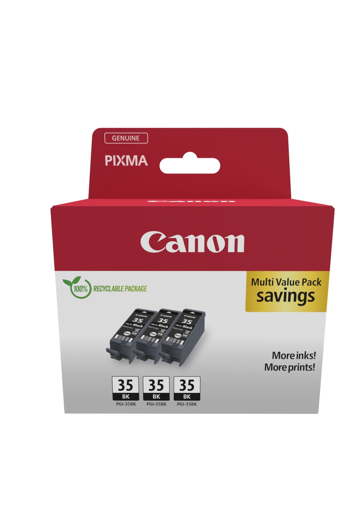 Canon PGI-35BK Original Pigment Black Ink Cartridge Triple Pack - 3 x 9.3ml, 191 Pages Each - 1509B028 - for PIXMA iP100 / iP110 / TR150