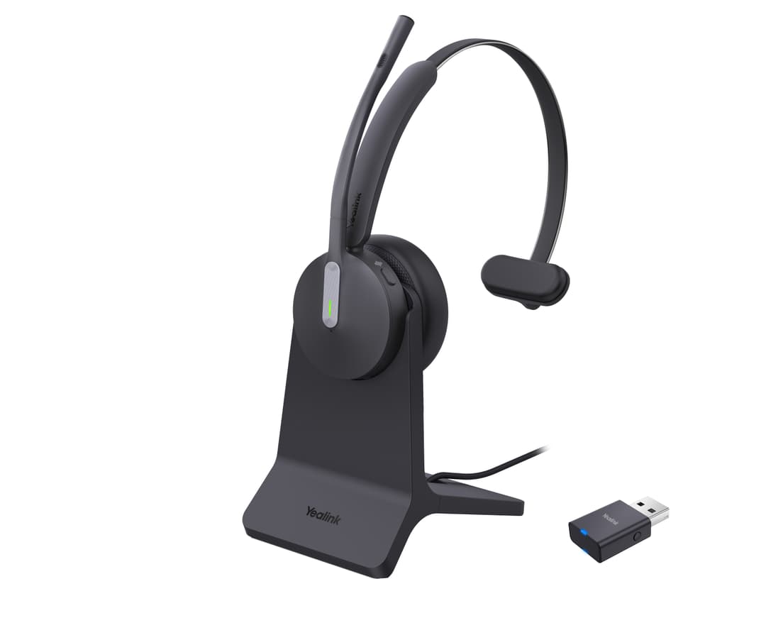 Yealink WH64 Hybrid DECT & Bluetooth Headset with Charging Stand, Black - Mono - Image 1