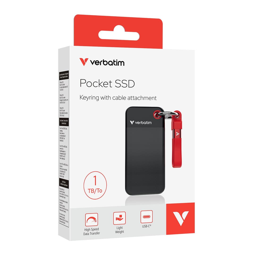 Verbatim Pocket SSD USB 3.2 Gen 2 1TB Black/Red - Image 3