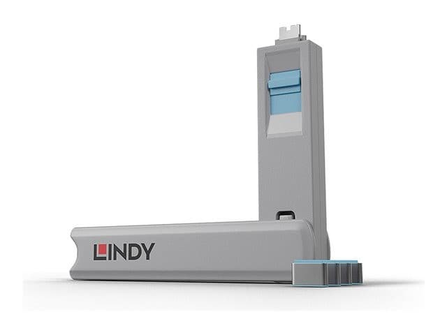 Lindy USB-C Port Blocker Kit, Blue (1x Key, 4x Locks)