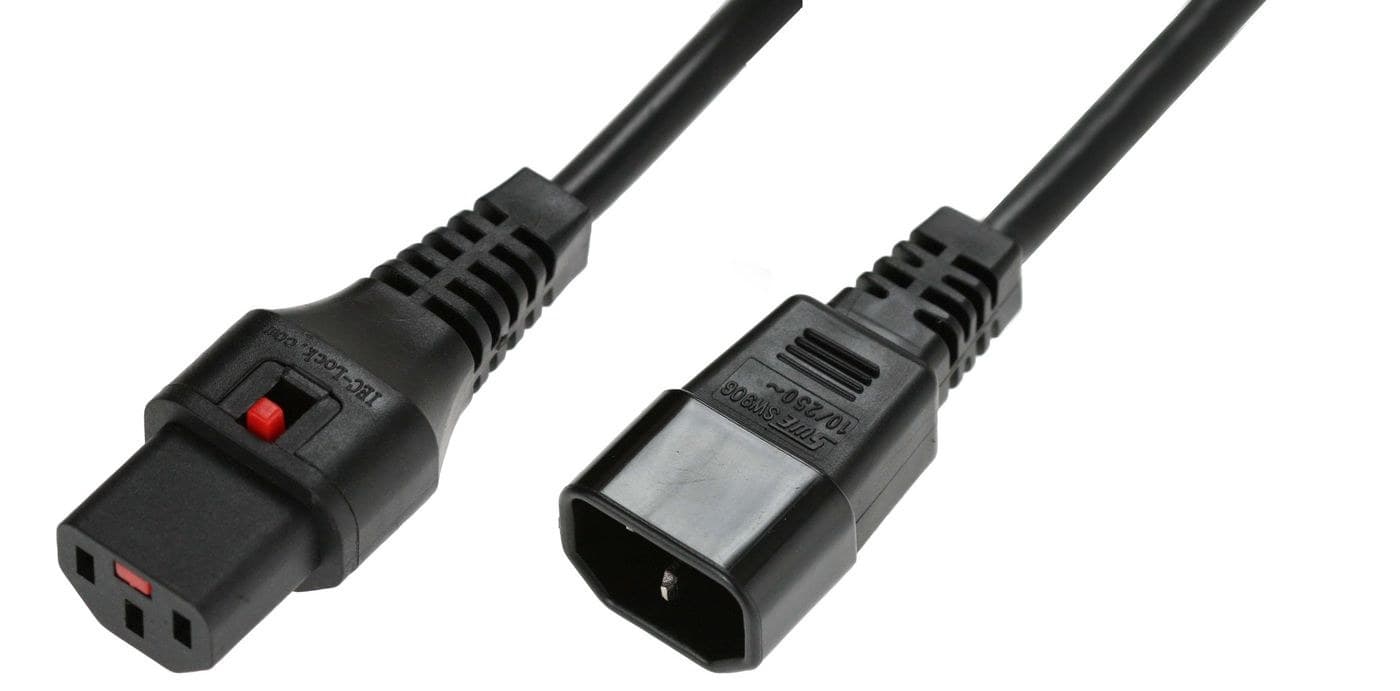 Microconnect PC1003 Power Cord C13 IEC Lock to C14 Black 1.5m 10A 250V
