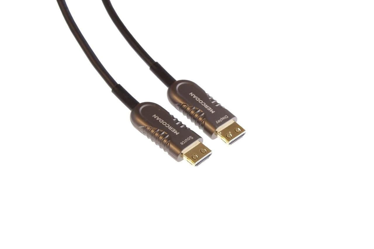 Mercodan Fiber Optic HDMI Cable 30m, HDMI 2.0, 18Gbps, 4:4:4, 4K 60Hz, ATC Certified, Locking Connector, Male to Male, Black