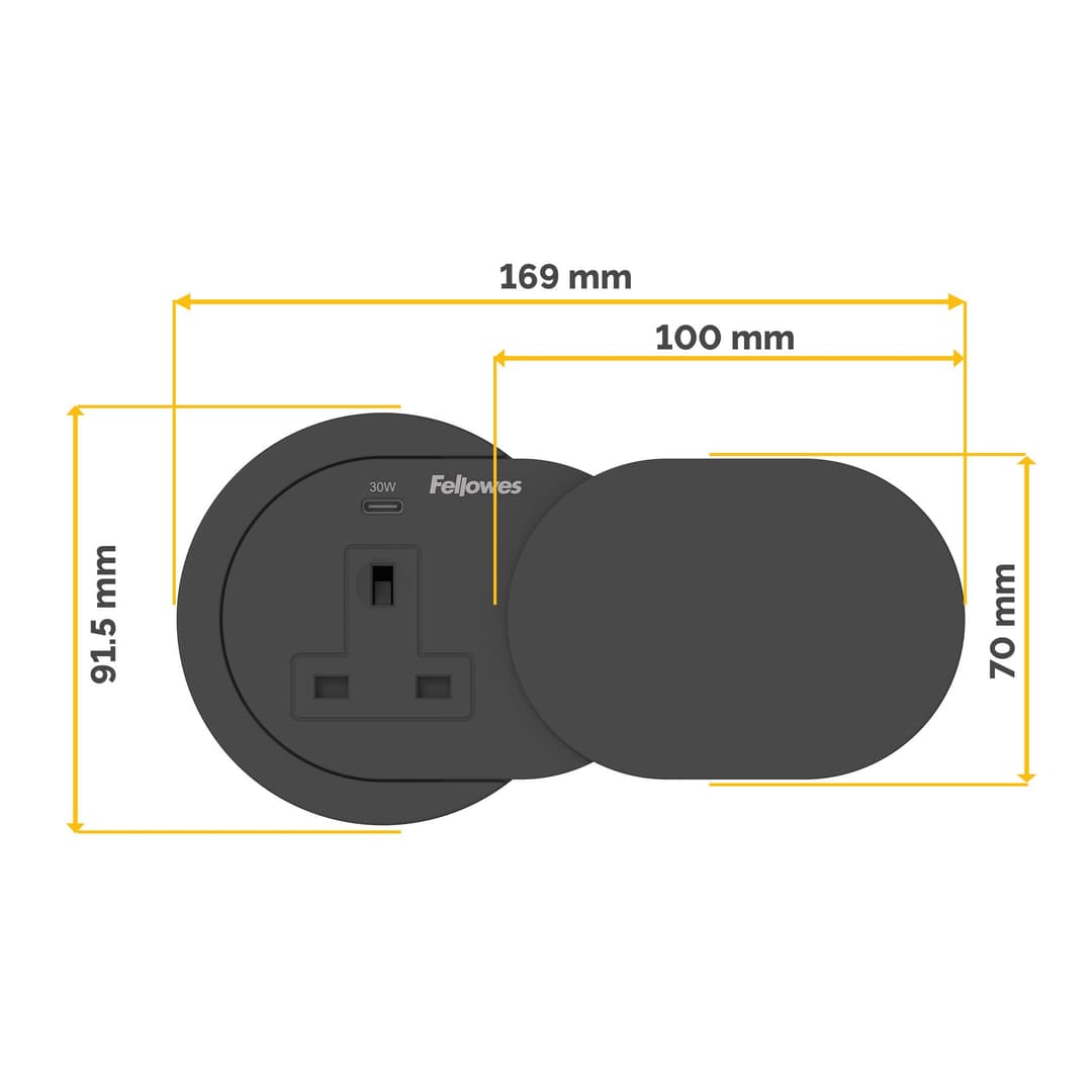 Fellowes Power Spot with 1 Power Socket & 1 USB-C Port Black - Image 3