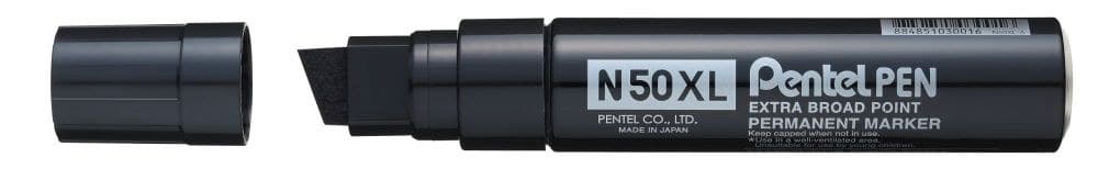 Pentel N50XL 6 Pack Black Permanent Marker Jumbo Chisel Tip 17mm Line Ref N50XL-A - Image 1