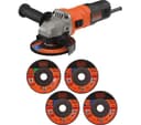 BLACK + DECKER BEG010A5-GB 710 W 115 mm Small Angle Grinder & 5 Cutting Discs - Orange & Black thumbnail 1