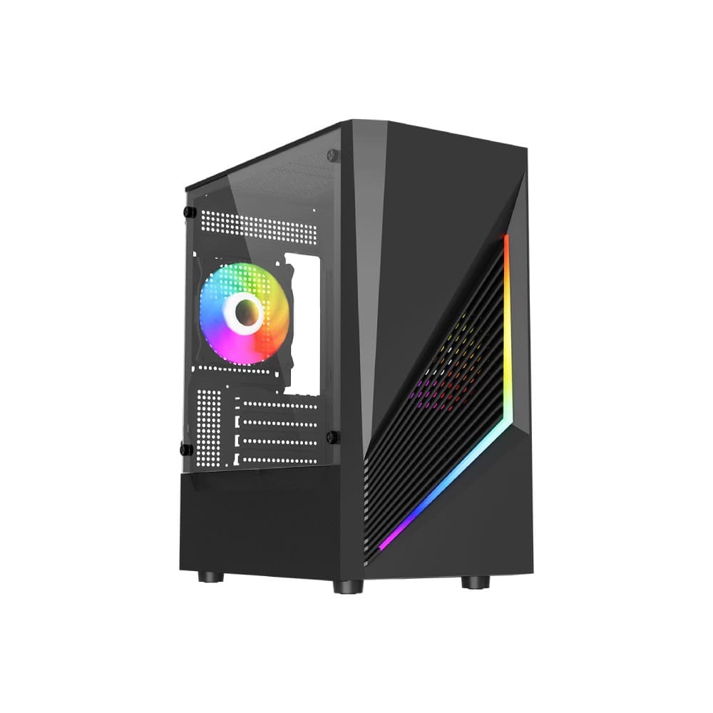 Vida Genesis Micro-ATX ARGB Tempered Glass Gaming PC Case with 2 x 120mm ARGB Fans - Black