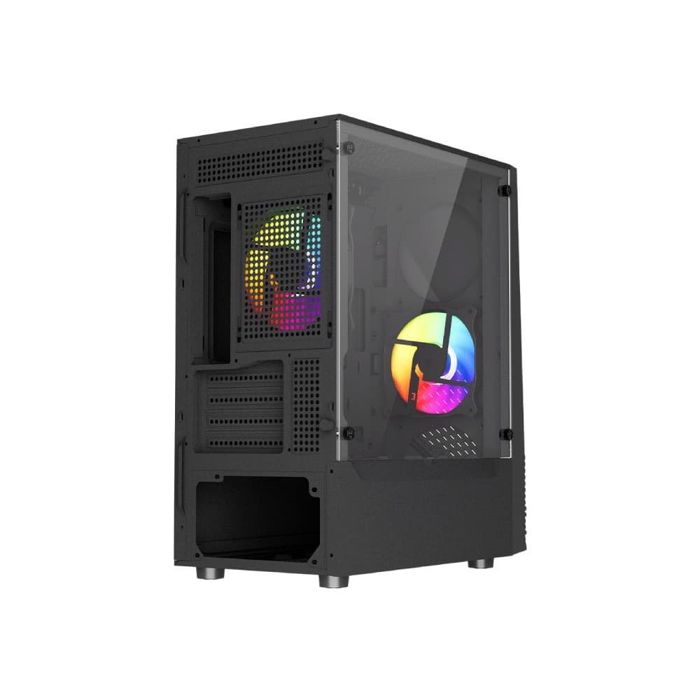 Vida Genesis Micro-ATX ARGB Tempered Glass Gaming PC Case with 2 x 120mm ARGB Fans - Black - Image 5