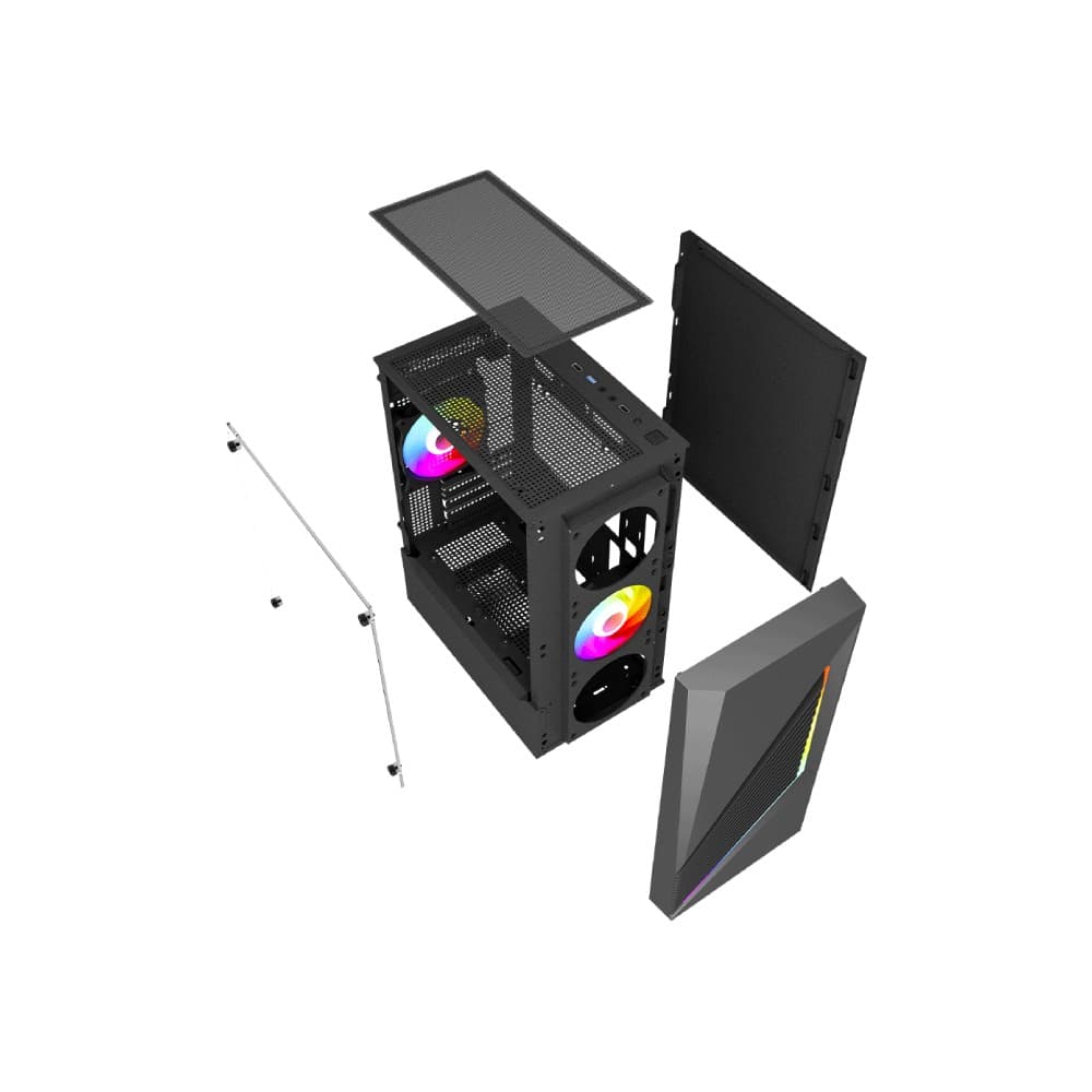 Vida Genesis Micro-ATX ARGB Tempered Glass Gaming PC Case with 2 x 120mm ARGB Fans - Black - Image 8