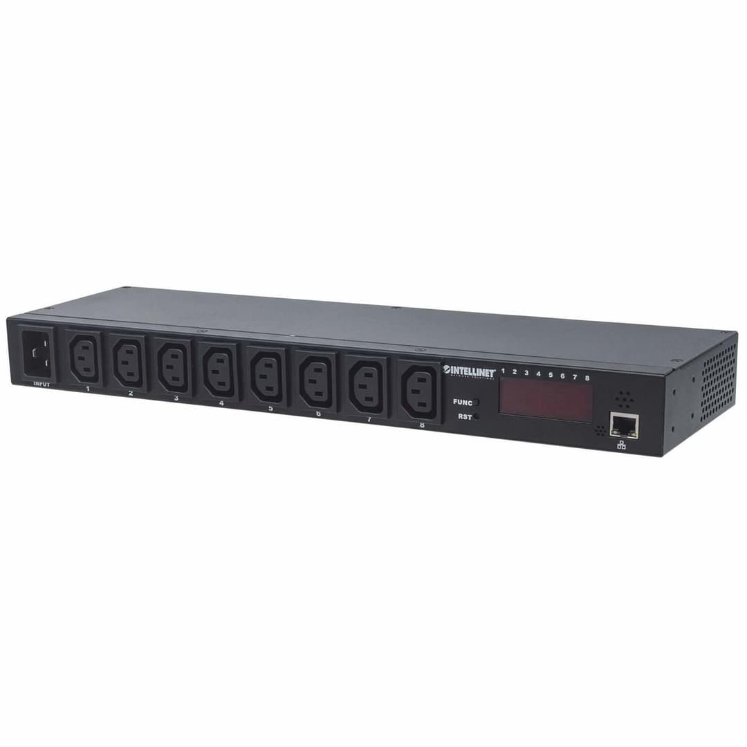 Intellinet 163682 19" Intelligent 8-Port PDU - 1U Rackmount, 8x IEC C13 Outlets, C20 Input, 16A, Power/Temperature/Humidity Monitoring - Image 1