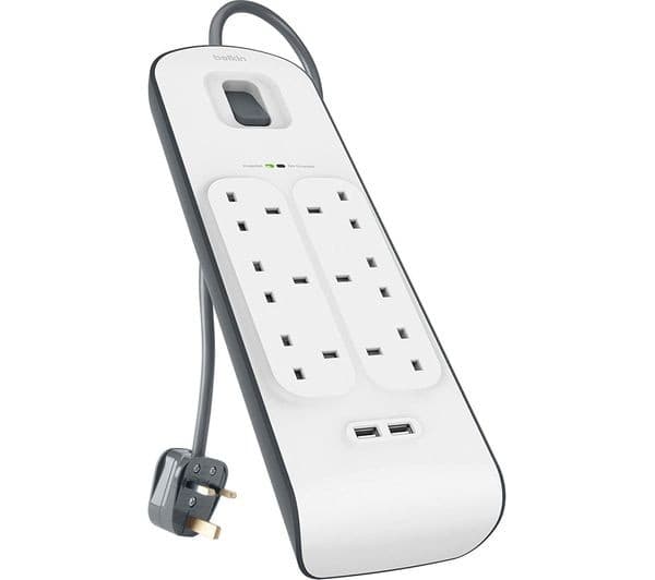 Belkin BSV604 Surge Protected 6-Way Extension Lead with 2 USB Ports - 2 m