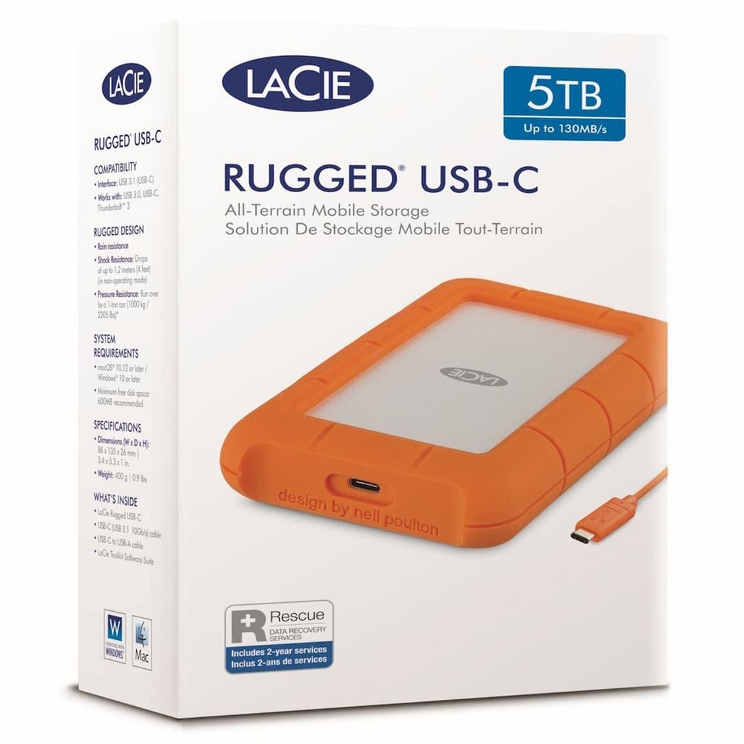 LaCie Rugged USB-C Portable Hard Drive Orange - 1TB - Image 3