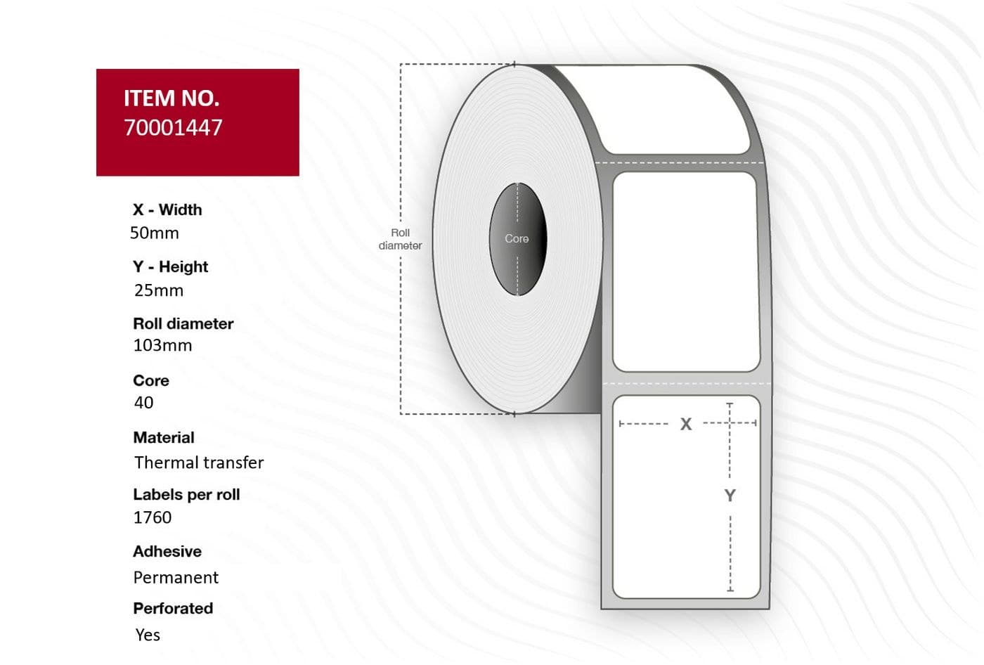 Label 50x25 - Core 40. White.