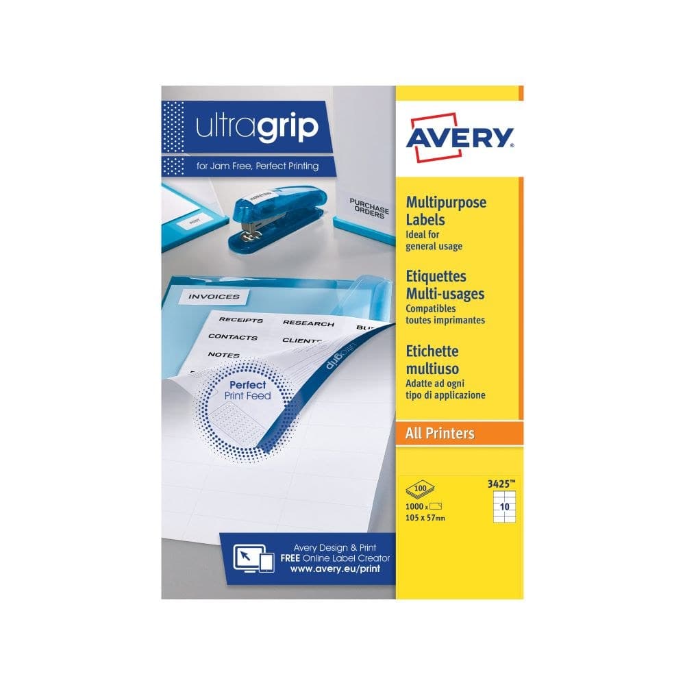 Avery 3425 105 x 57mm Multipurpose Labels 100 sheets - 10 Labels per Sheet