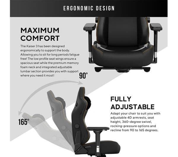 AndaSeat Kaiser 3 Series Premium Gaming Chair - Large, Elegant Black - Image 4