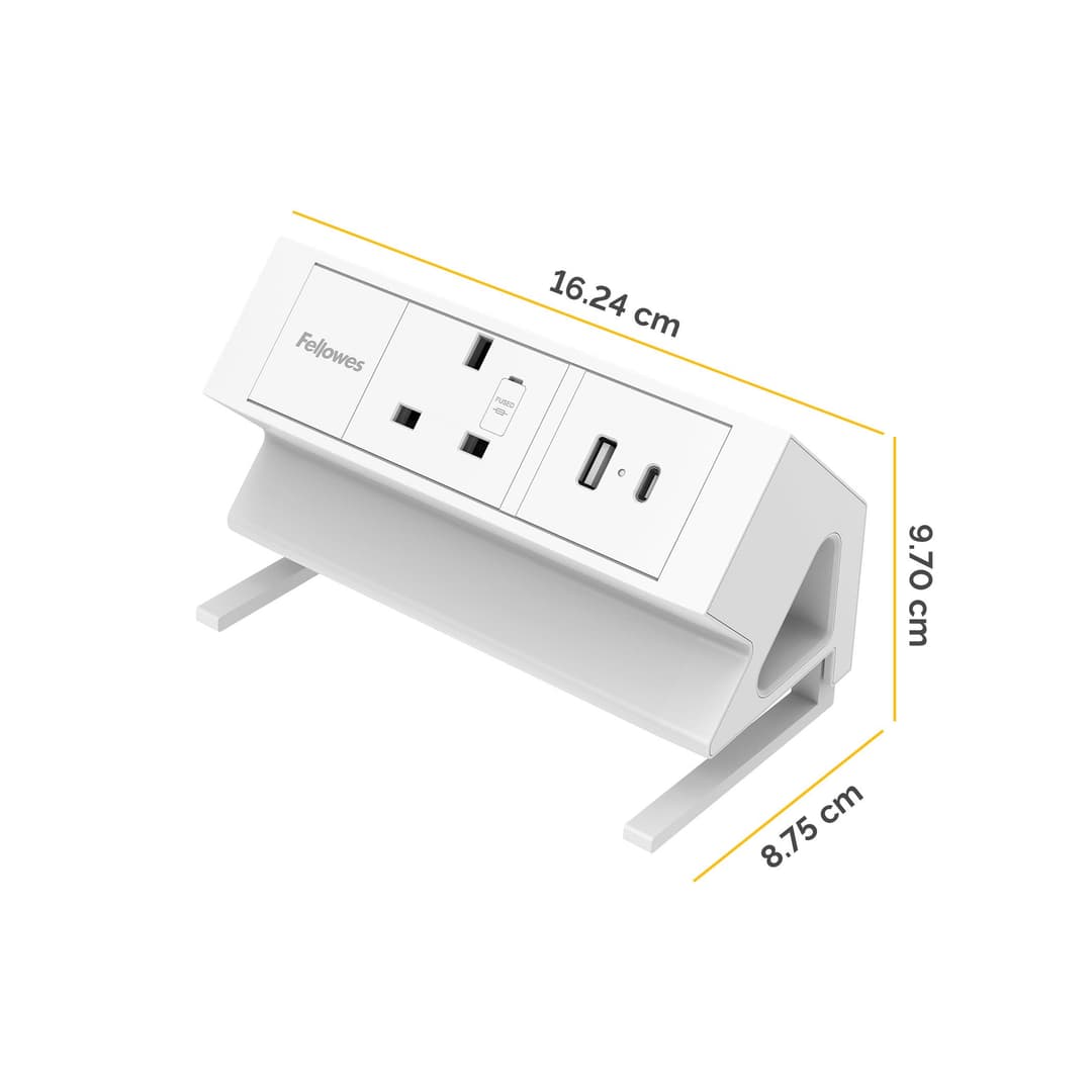 Fellowes Power Desk Socket with 1 Power Socket 1 USB-A & USB-C Ports White - Image 3