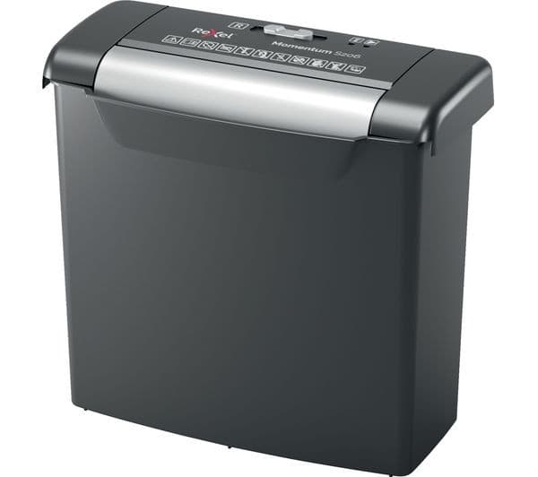 REXEL Momentum S206 Strip Cut Paper Shredder, Shreds 6 Sheets, 9 Litre Bin, P-2, Black - Image 2