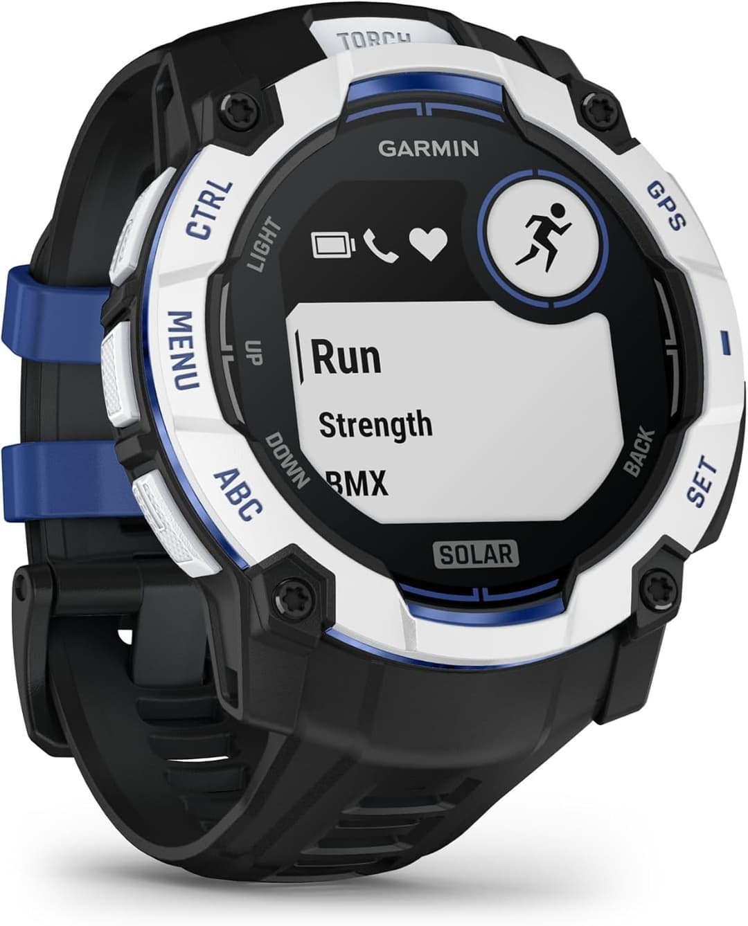 Garmin Instinct 3 Solar 50mm Smartwatch Whitestone with Black/Bolt Blue Band - Image 3