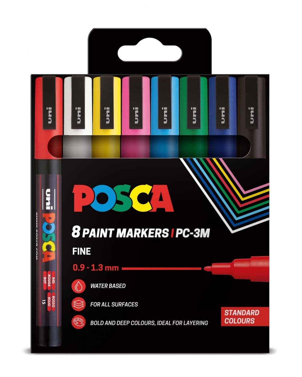 POSCA 8 Pack Paint Markers 3M Fine Standard Colours
