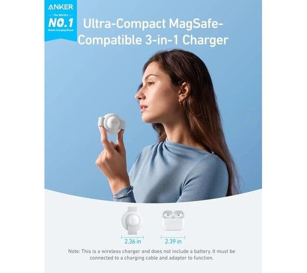 Anker MagGo 3-in-1 Qi2 15W Wireless Charging Pad White - Image 2