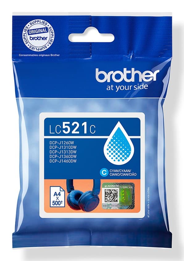 Brother LC521 Genuine Ink Cartridge 500 Pages - Cyan