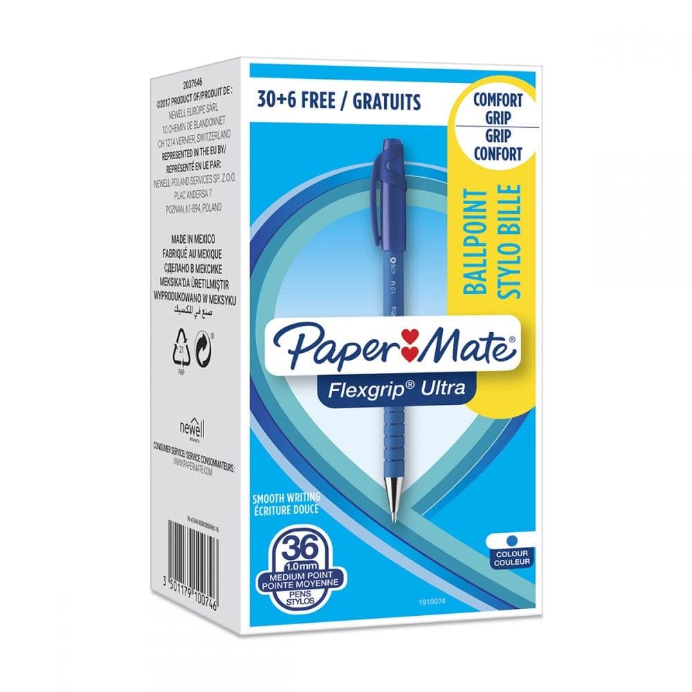 Paper Mate 1910074 Flexgrip Ultra Retractable Ball Pen 1.0mm Blue Box of 36 - Image 1