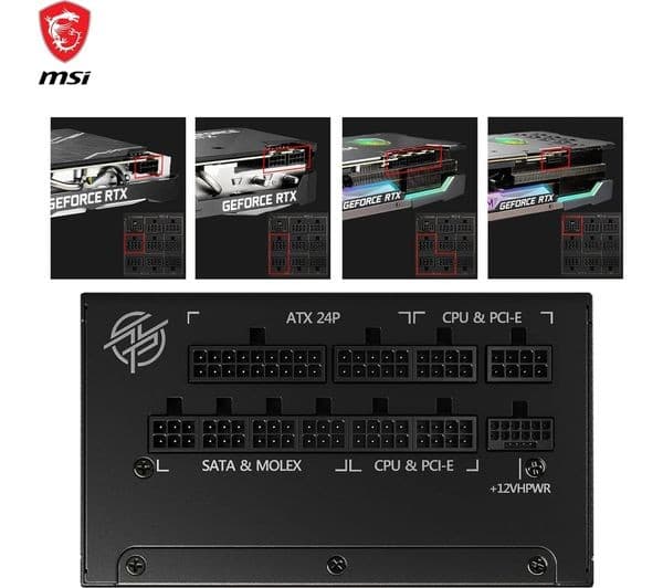 MSI MPG A1000G PCIE5 1000W 80 PLUS Gold Fully Modular ATX PSU - Image 4
