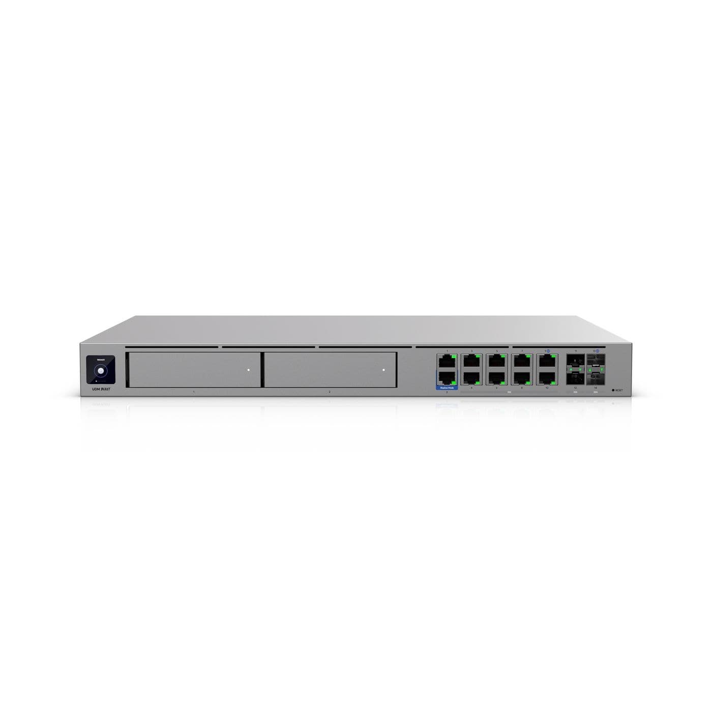 Ubiquiti UniFi Dream Machine Beast (UDM-Beast) 1U Rack-Mount Cloud Gateway, 25 Gbps IPS/IDS, 8x 10GbE RJ45, 2x 10G SFP+, 2x 25G SFP28, 2x 3.5" HDD Bays