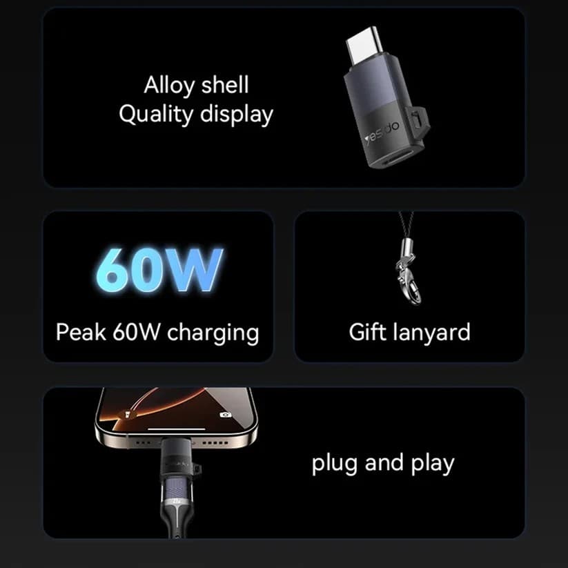 Yesido GS28 Lightning Data and Charging Adapter - USB-C, Gray - Image 6