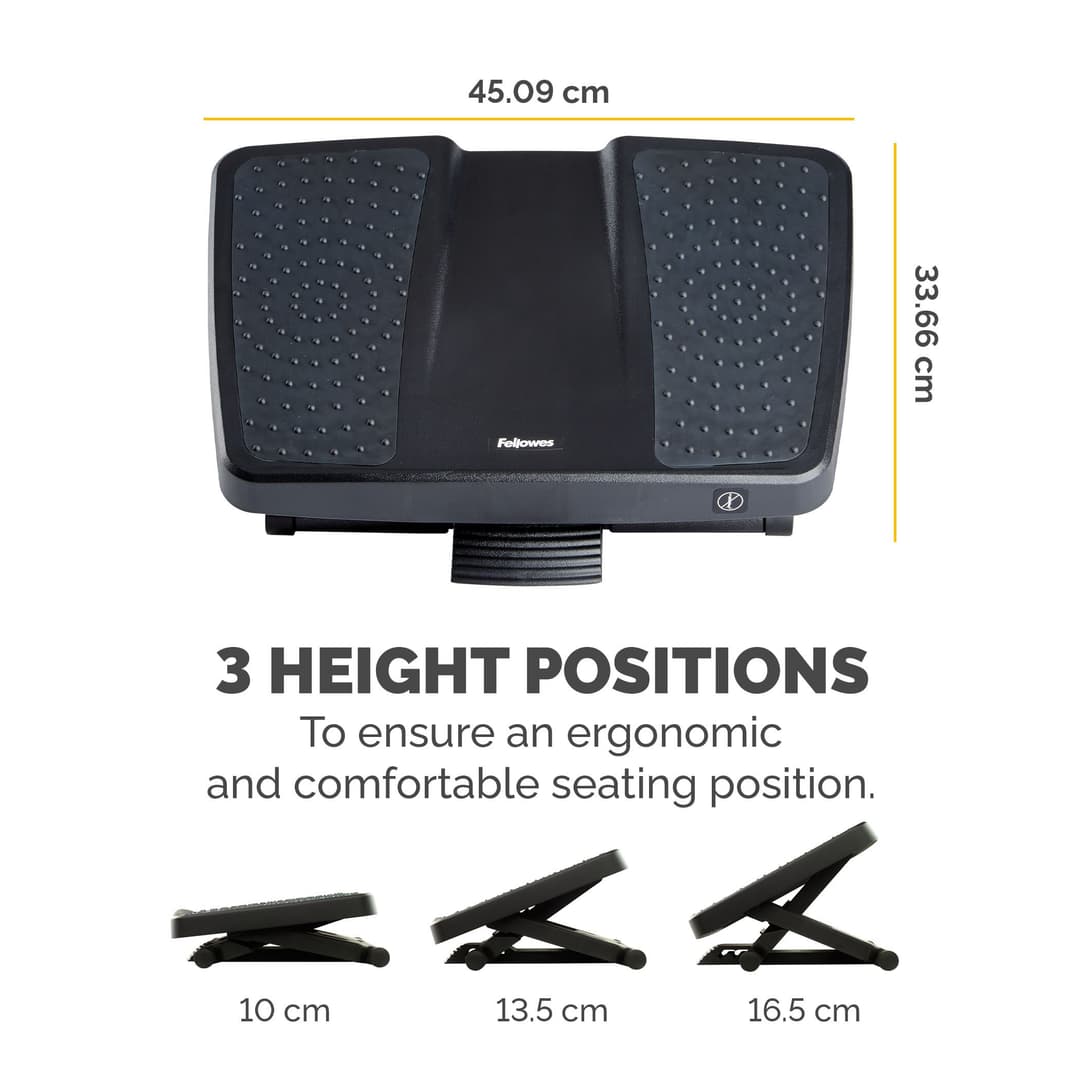 Fellowes Foot Rest Under Desk - Professional Series Ultimate Foot Support Ergonomic Foot Rest with 3 Height Adjustments & Massage Surface - Foot Rest Stool for Office & Home - Black - Image 3