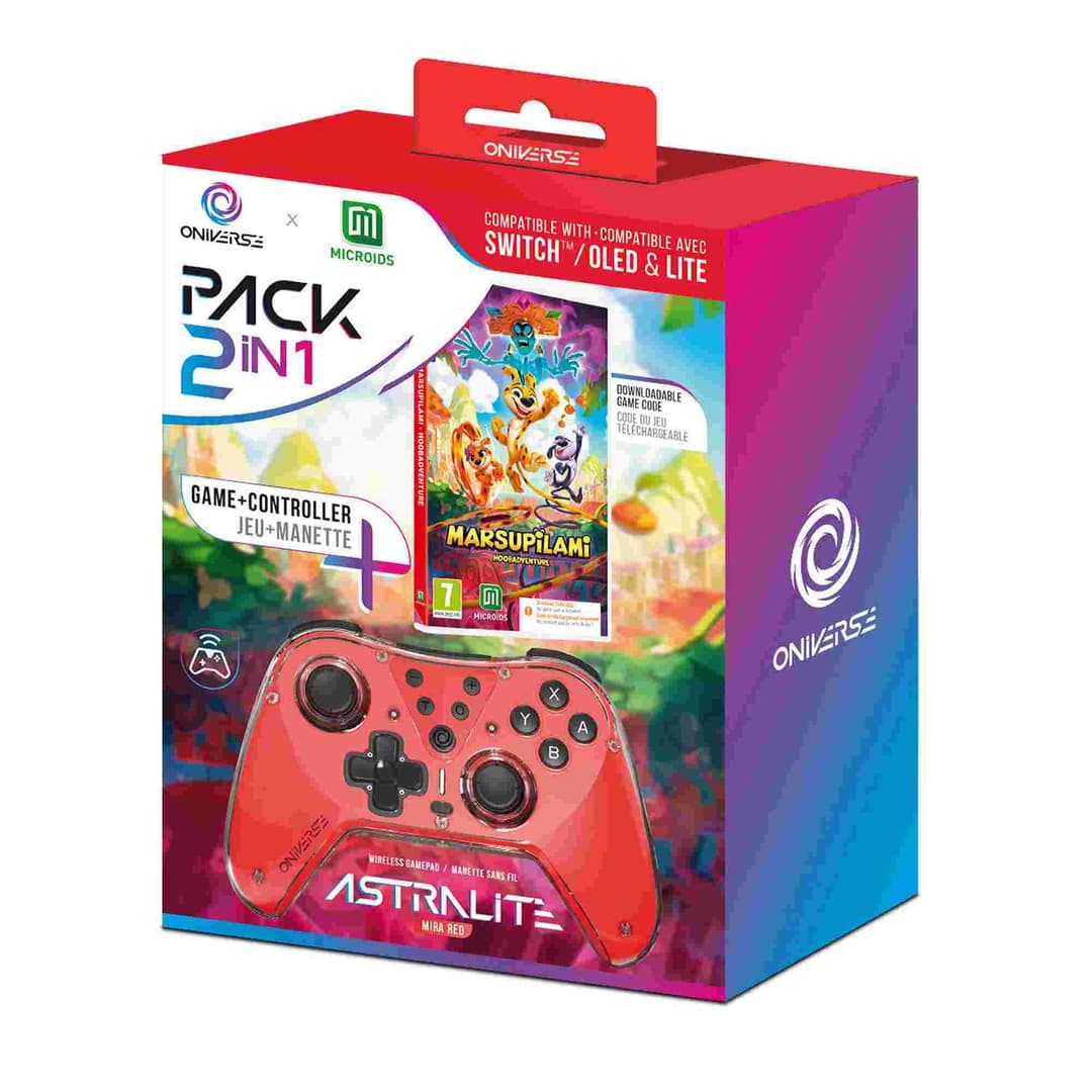 Oniverse Astralite Mira Red Wireless Bluetooth Controller with Marsupilami: Hoobadventure Download Code for Nintendo Switch, OLED & Lite, PC, Mobile - Image 1