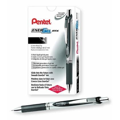 Pentel EnerGel Xm BL77 Retractable Liquid Gel Rollerball Pen, 0.7mm Tip, 0.35mm Line, Black (Pack of 12) - Image 2