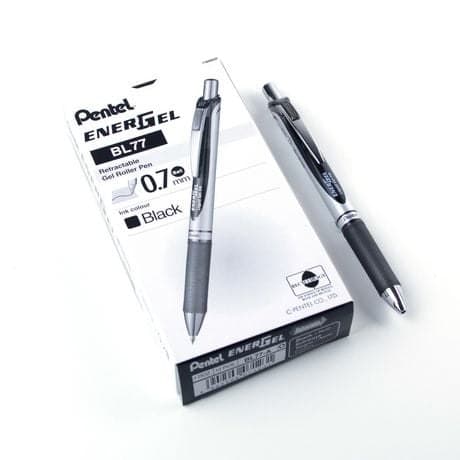Pentel EnerGel Xm BL77 Retractable Liquid Gel Rollerball Pen, 0.7mm Tip, 0.35mm Line, Black (Pack of 12) - Image 3