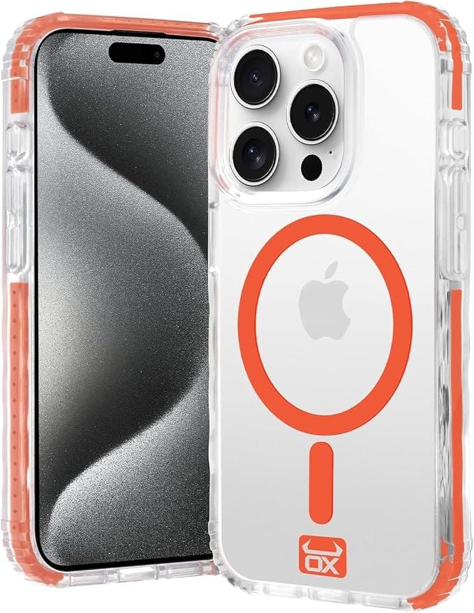 OX Grip Case for iPhone 15 Pro Max – Shockproof MagSafe Cover, Robin Red