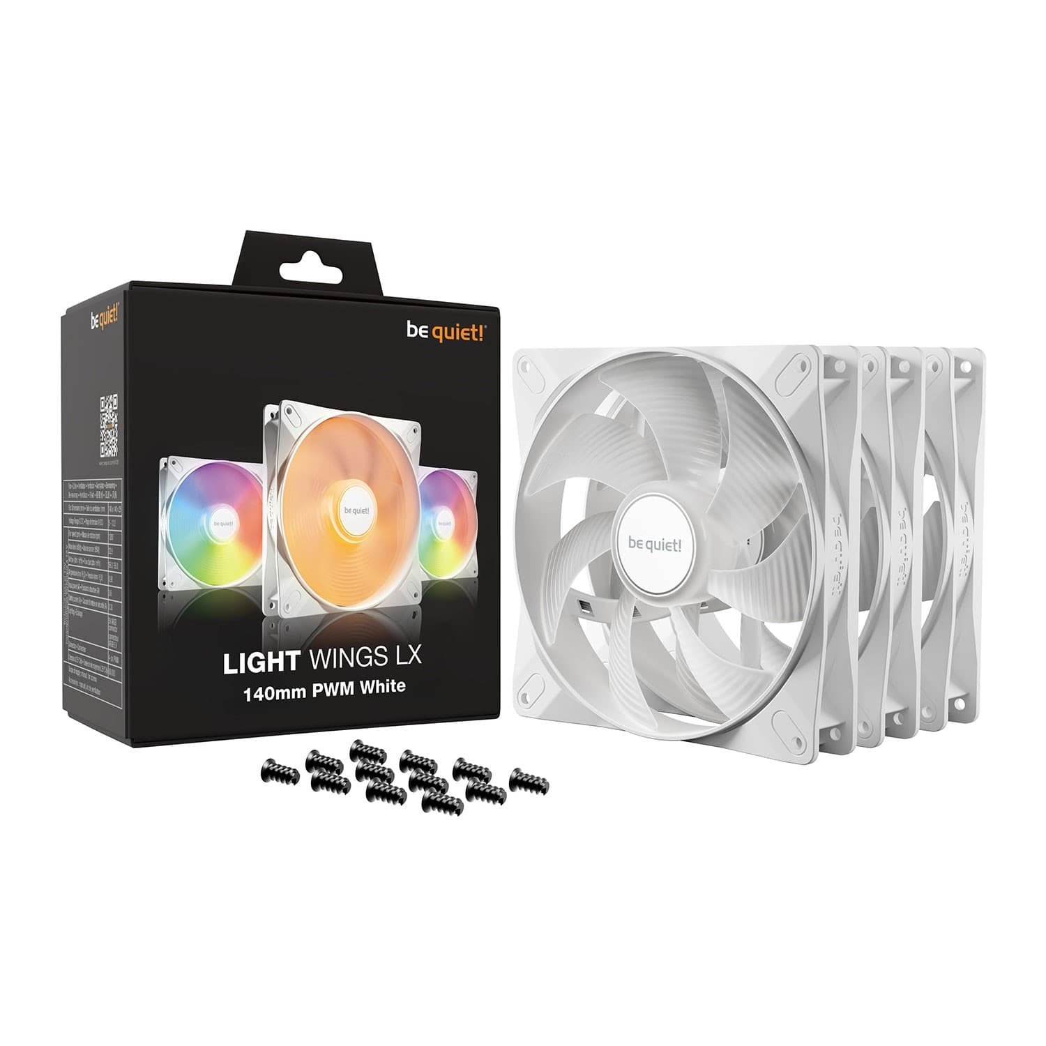 be quiet! Light Wings LX 140mm PWM ARGB 7 Blades Case Fan - White Triple Pack